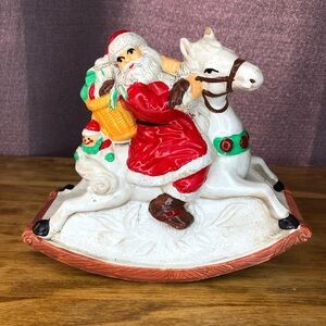 Vintage Christmas Rocking Horse Santa Porcelain Music Boxes